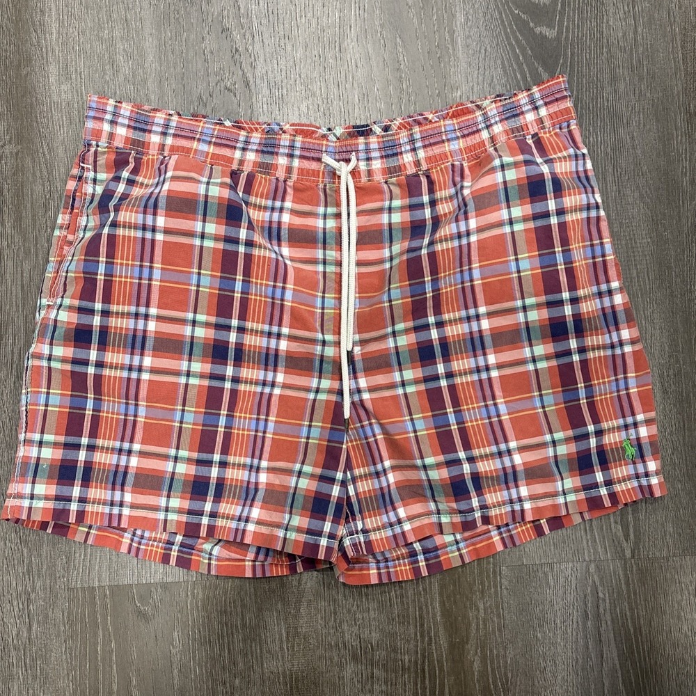VTG Polo Ralph Lauren Checkered Multi-Color Plaid Preppy Swim Trunks Men's XL
